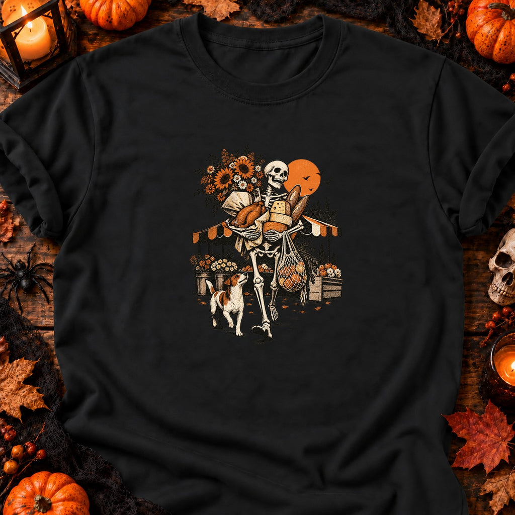 T-shirt Squelette au marché fleuri, coloris noir