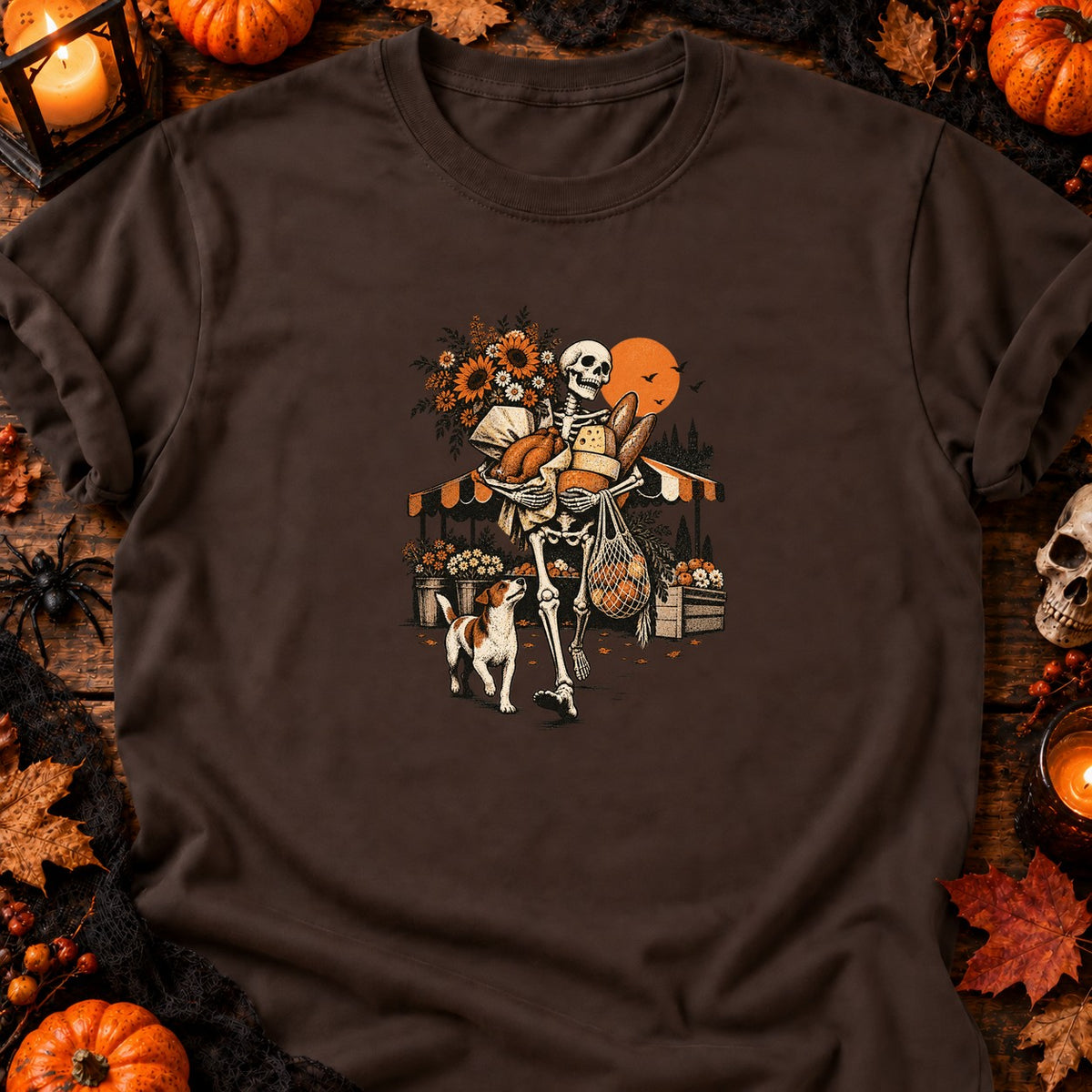 T-shirt Squelette au marché fleuri, coloris chocolat foncé