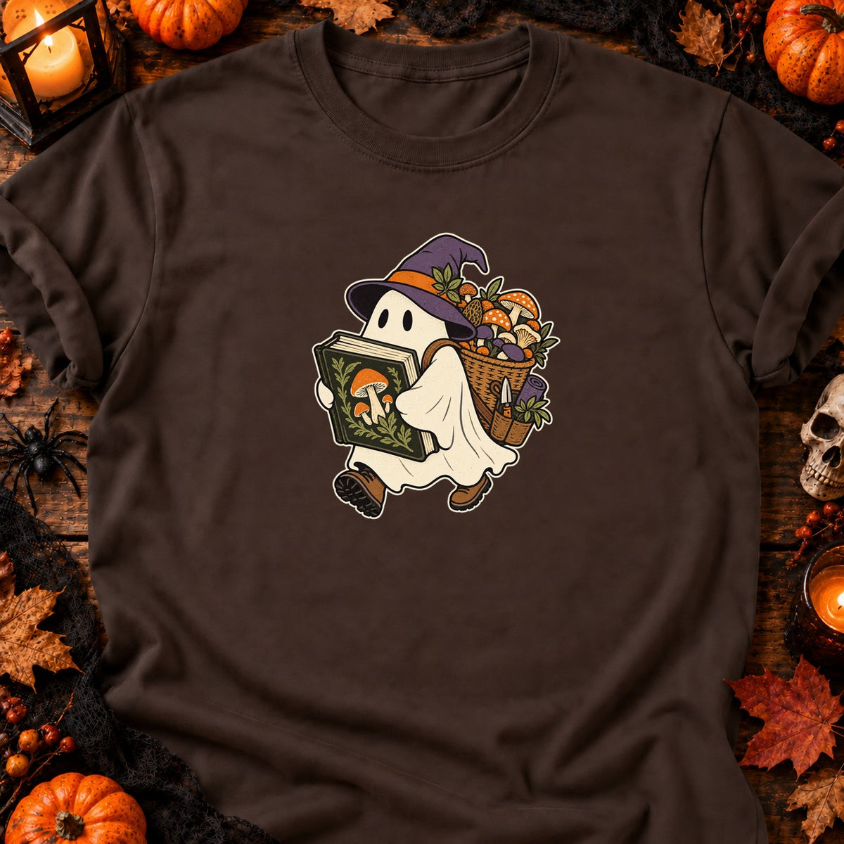 T-shirt Fantôme mycologue en balade, coloris chocolat foncé