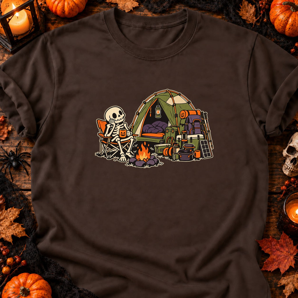 T-shirt Camping squelette Halloween, coloris chocolat foncé