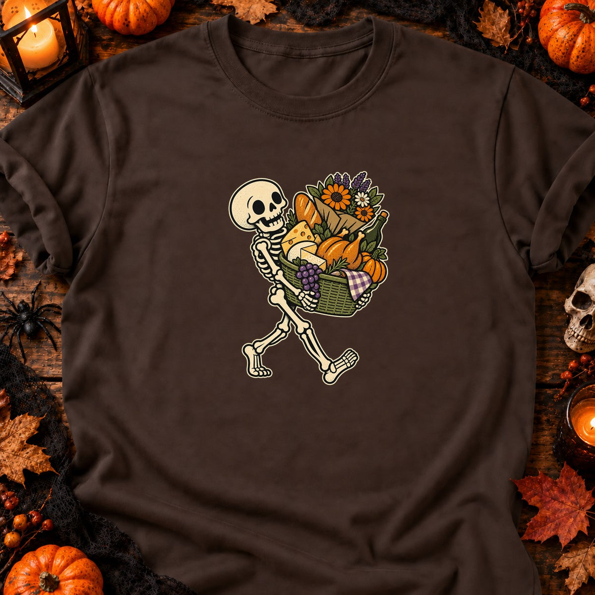 T-shirt Skeleton Market Basket Halloween, coloris chocolat foncé