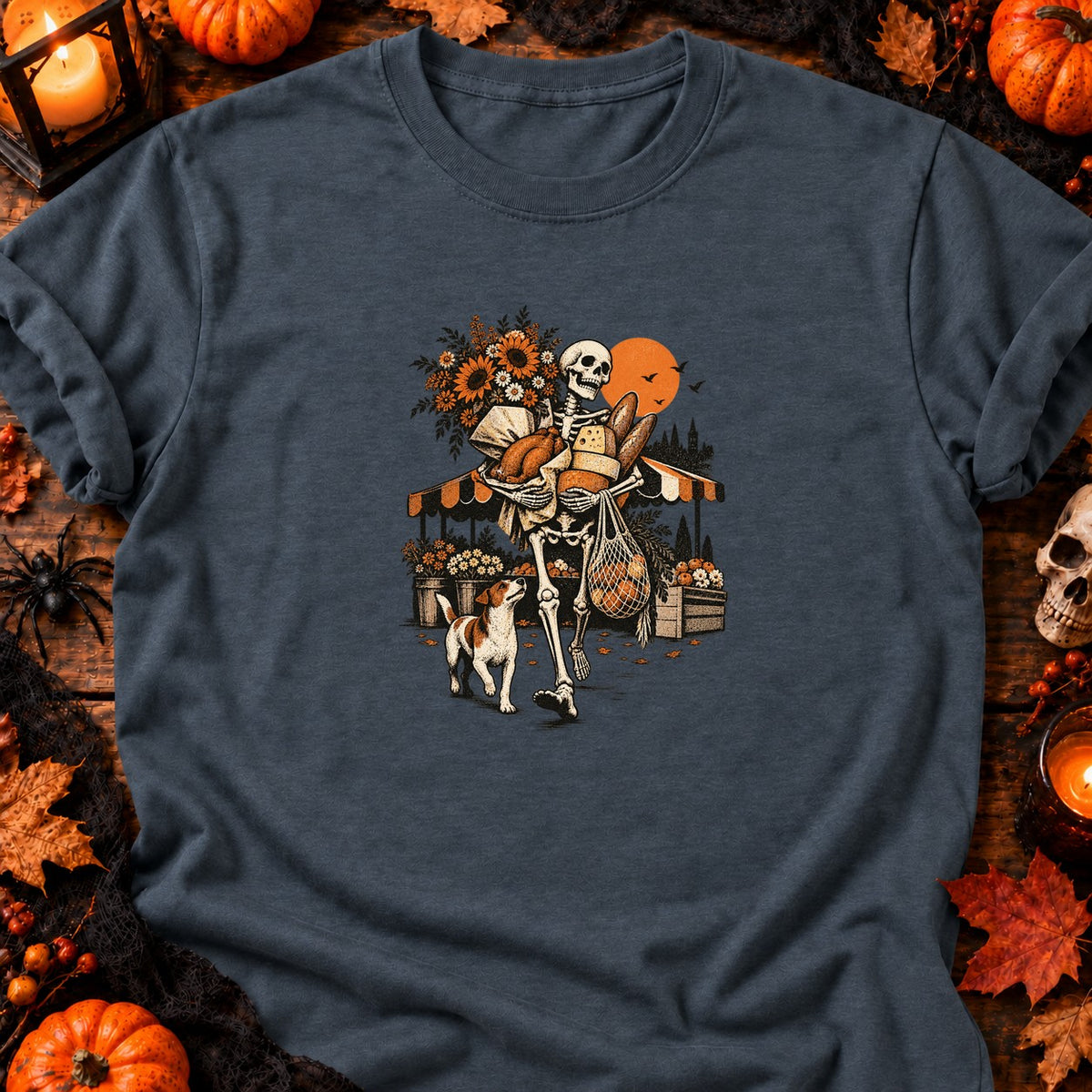 T-shirt Squelette au marché fleuri, coloris gris foncé chiné