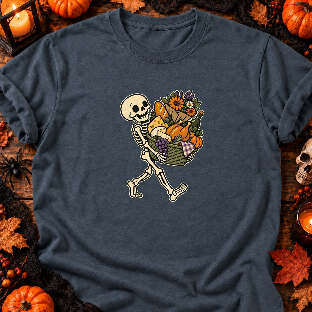 T-shirt Skeleton Market Basket Halloween, coloris gris foncé chiné