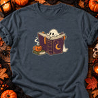T-shirt Fantôme lecteur et café d’Halloween, coloris gris foncé chiné