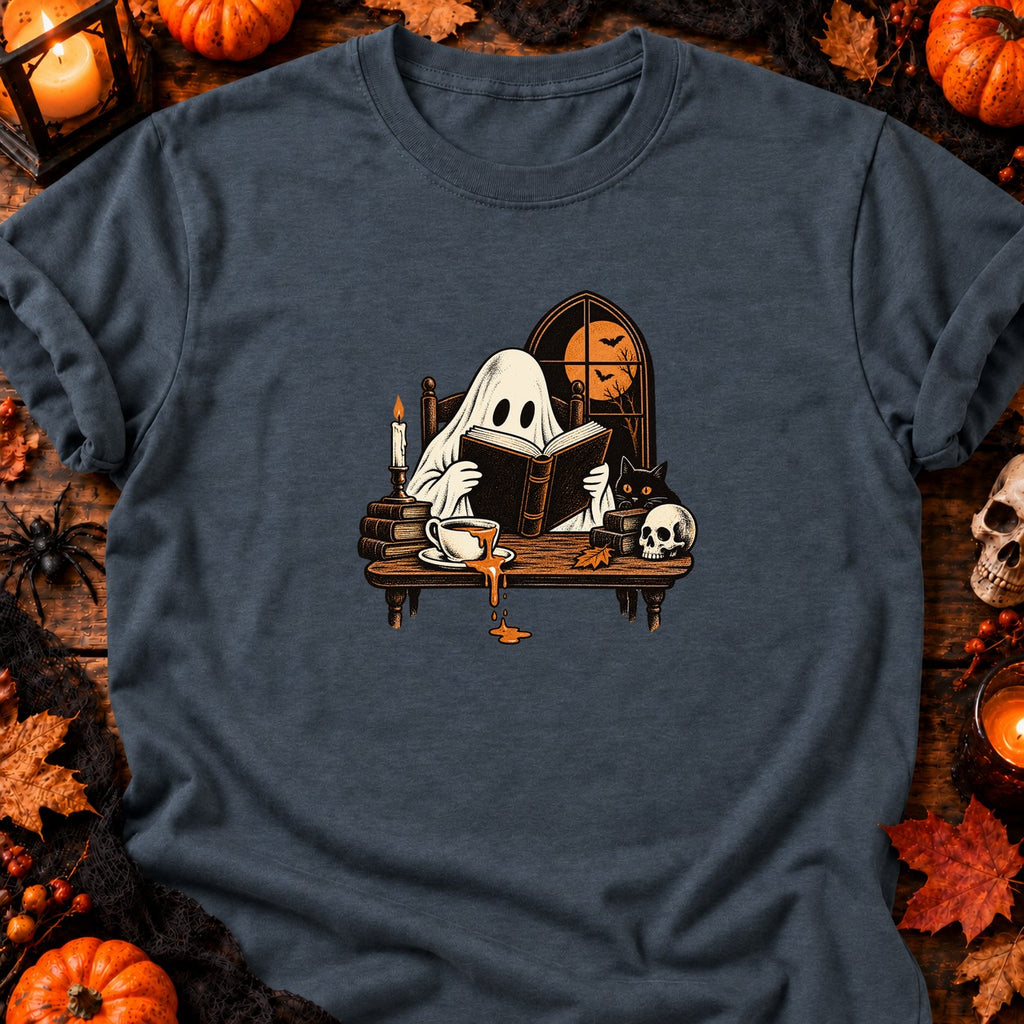 T-shirt Fantôme lecteur et café renversé, coloris gris foncé chiné
