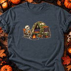 T-shirt Camping squelette Halloween, coloris gris foncé chiné