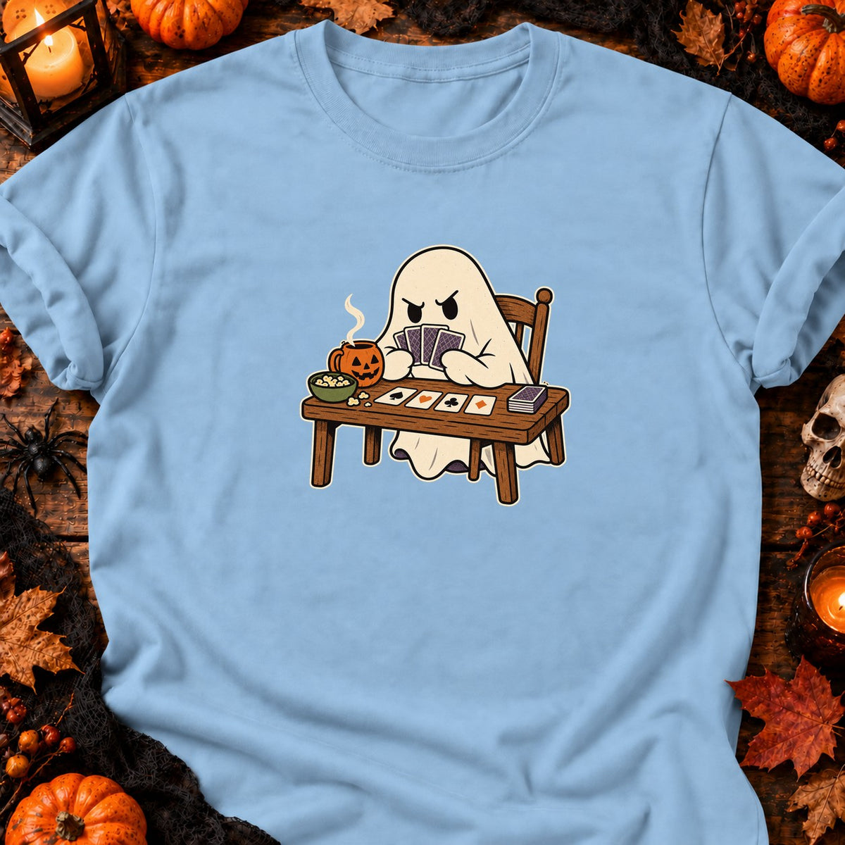 T-shirt Fantôme beloteur sérieux, coloris bleu clair