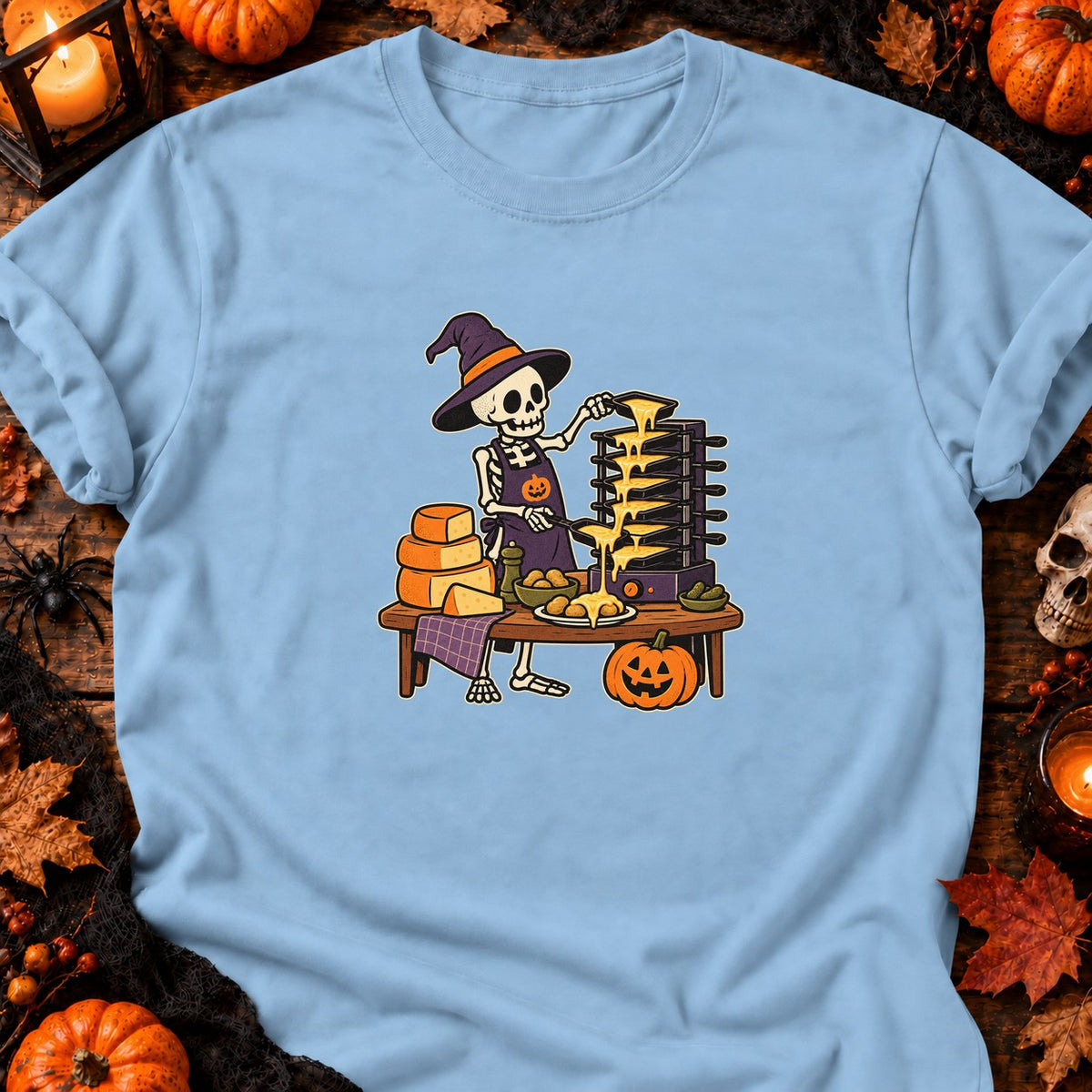 T-shirt Squelette raclette de l’enfer, coloris bleu clair