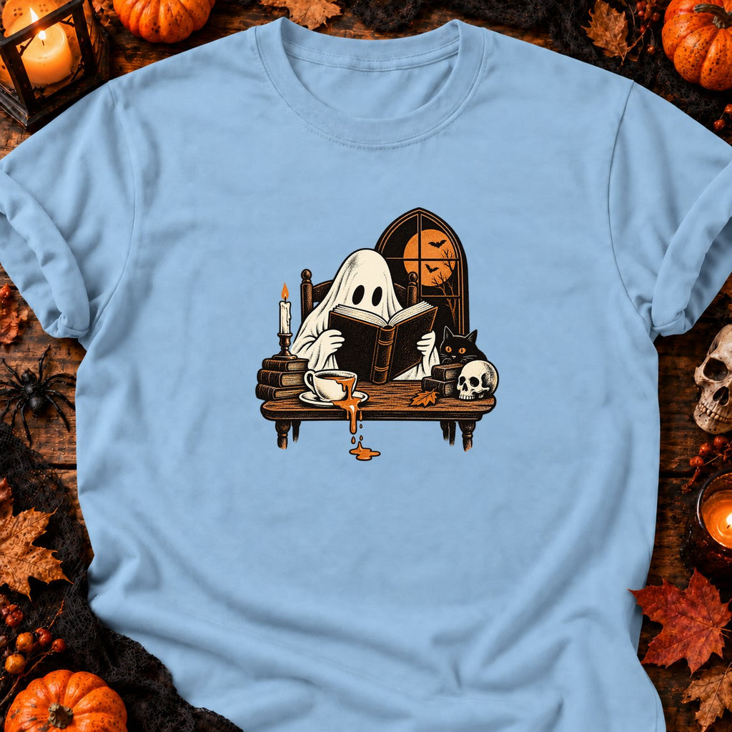 T-shirt Fantôme lecteur et café renversé, coloris bleu clair