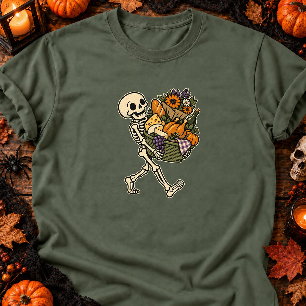 T-shirt Skeleton Market Basket Halloween, coloris vert militaire