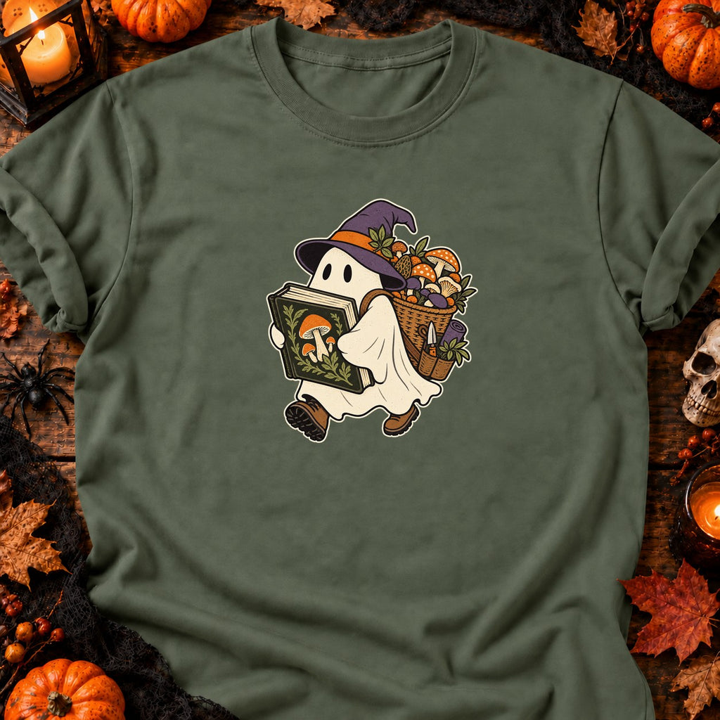 T-shirt Fantôme mycologue en balade, coloris vert militaire