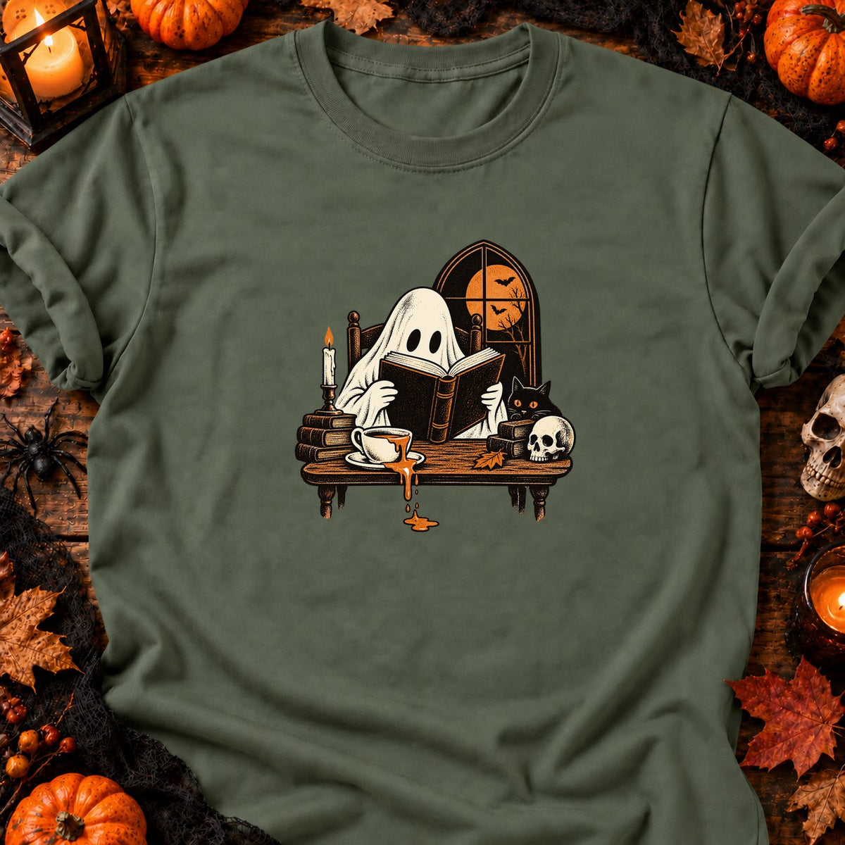 T-shirt Fantôme lecteur et café renversé, coloris vert militaire