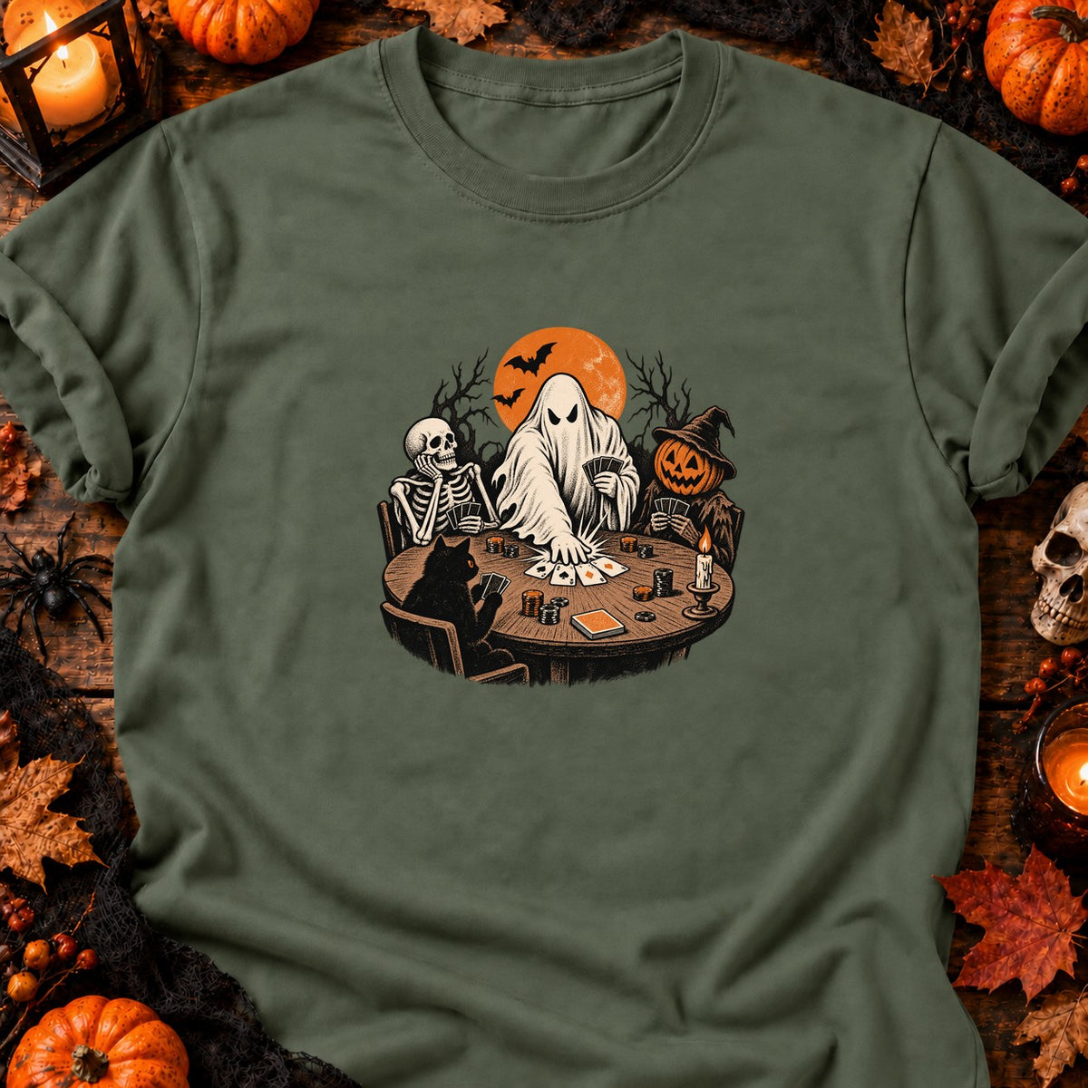 T-shirt Fantôme au poker vintage, coloris vert militaire