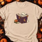 T-shirt Fantôme lecteur et café d’Halloween, coloris naturel