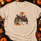 T-shirt Squelette lecteur sur banc parc, coloris naturel