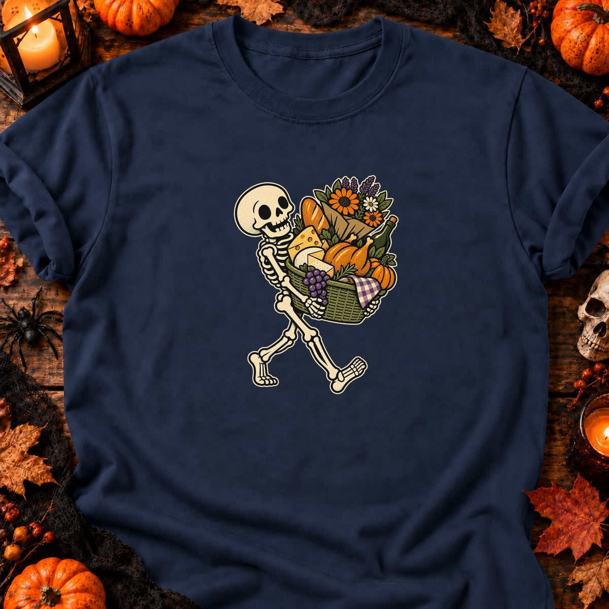 T-shirt Skeleton Market Basket Halloween, coloris bleu marine