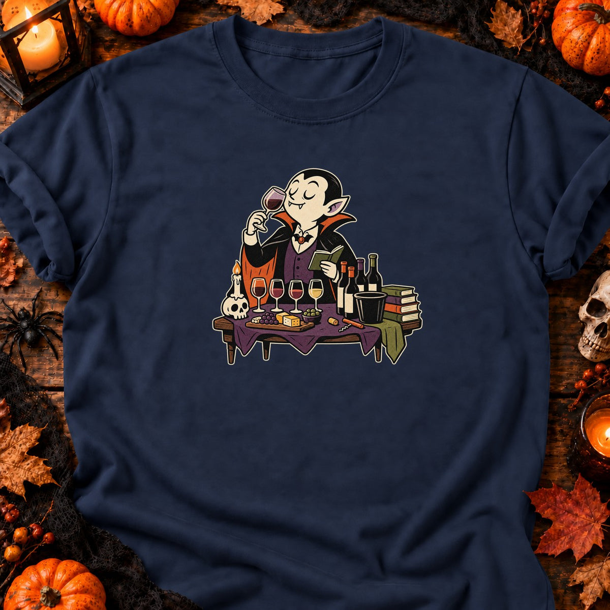T-shirt Vampire Dégustation de Vin, coloris bleu marine