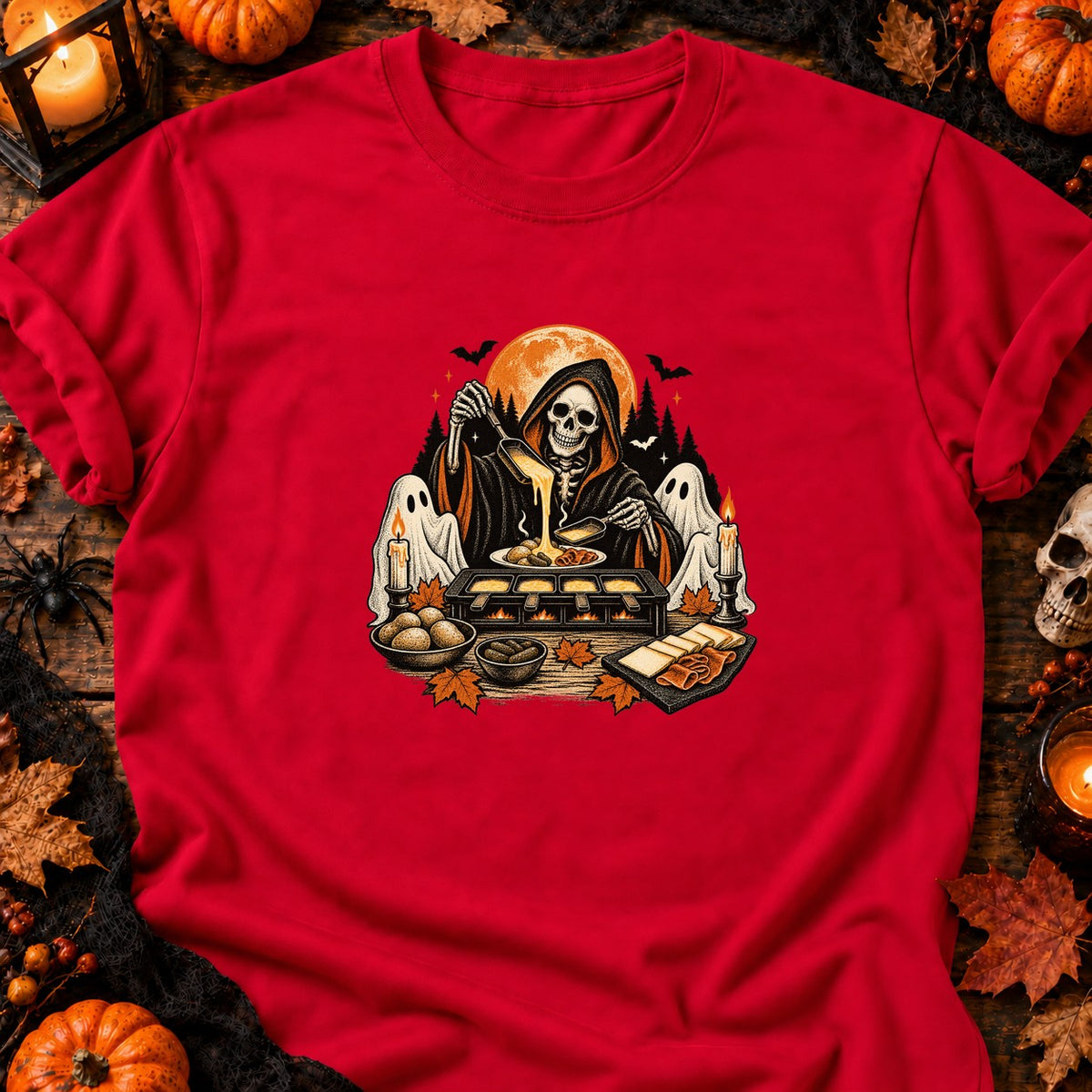 T-shirt Rituel de Raclette Squelettique, coloris rouge