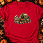 T-shirt Camping squelette Halloween, coloris rouge