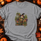 T-shirt Sorcière au balcon et plantes d’Halloween, coloris gris sport