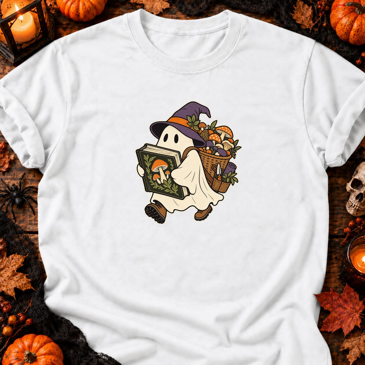 T-shirt Fantôme mycologue en balade, coloris blanc