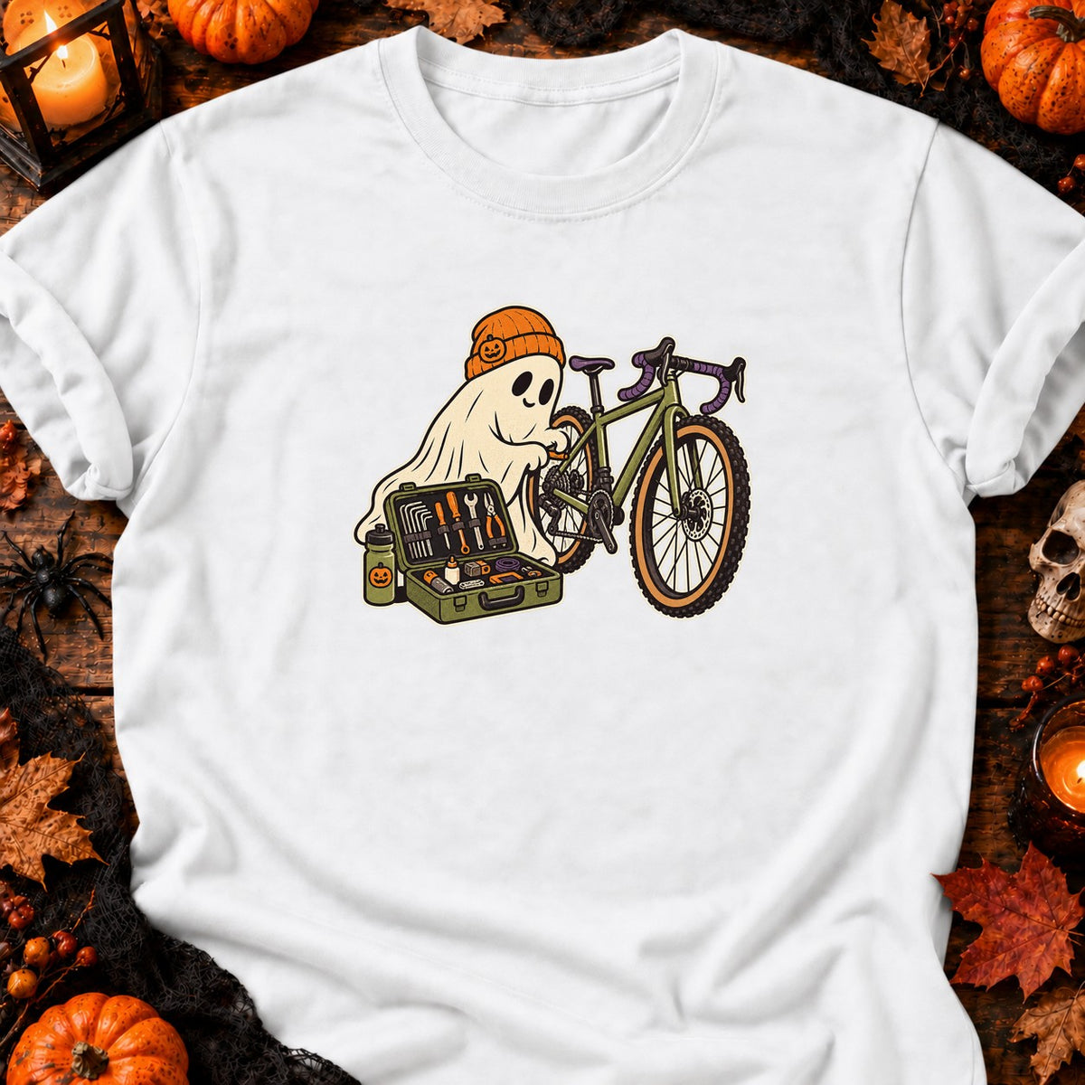 T-shirt Fantôme cycliste et kit de réparation, coloris blanc