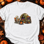 T-shirt Camping squelette Halloween, coloris blanc