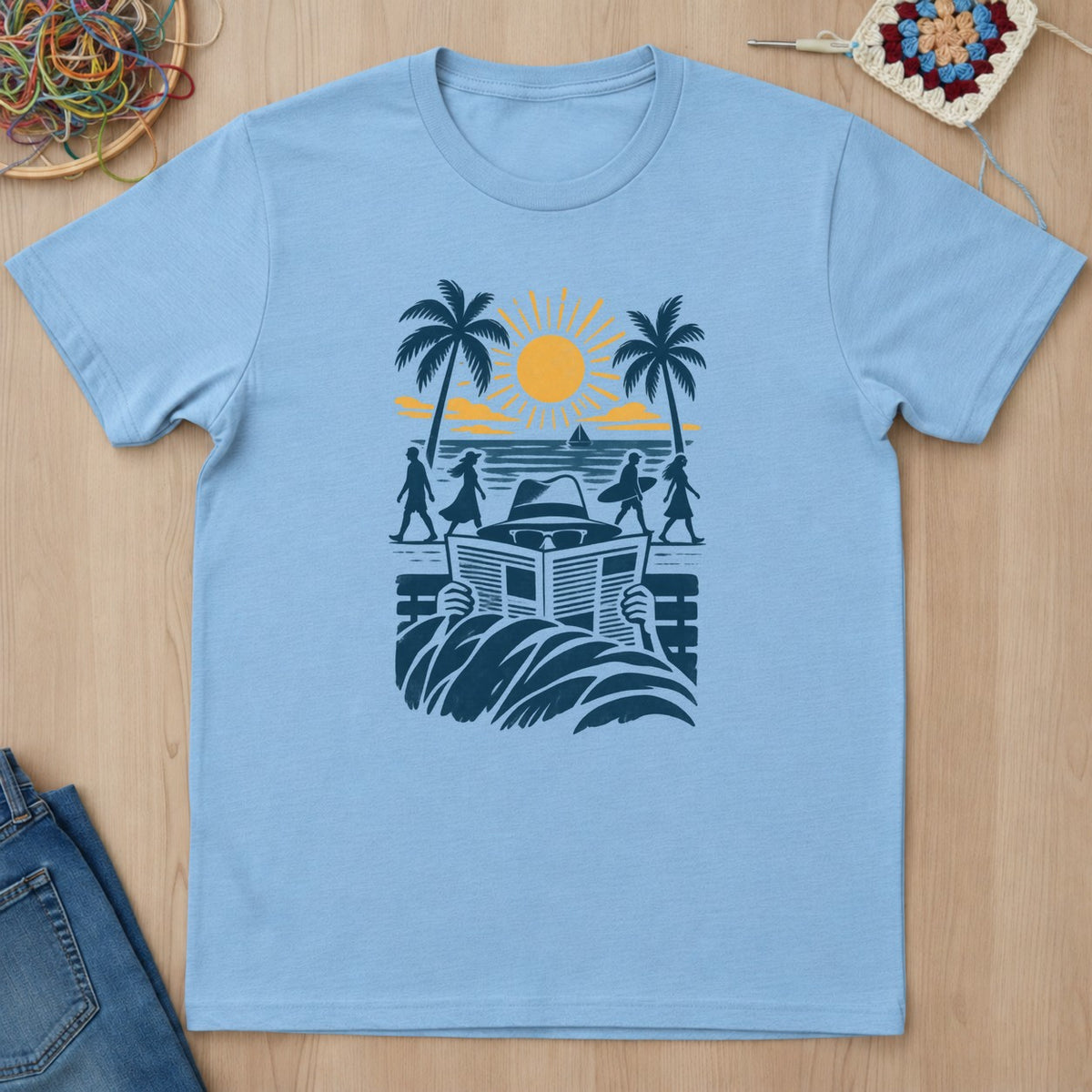 T-shirt bleu clair présenté à plat