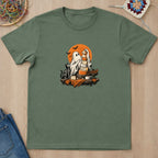 T-shirt vert militaire présenté à plat