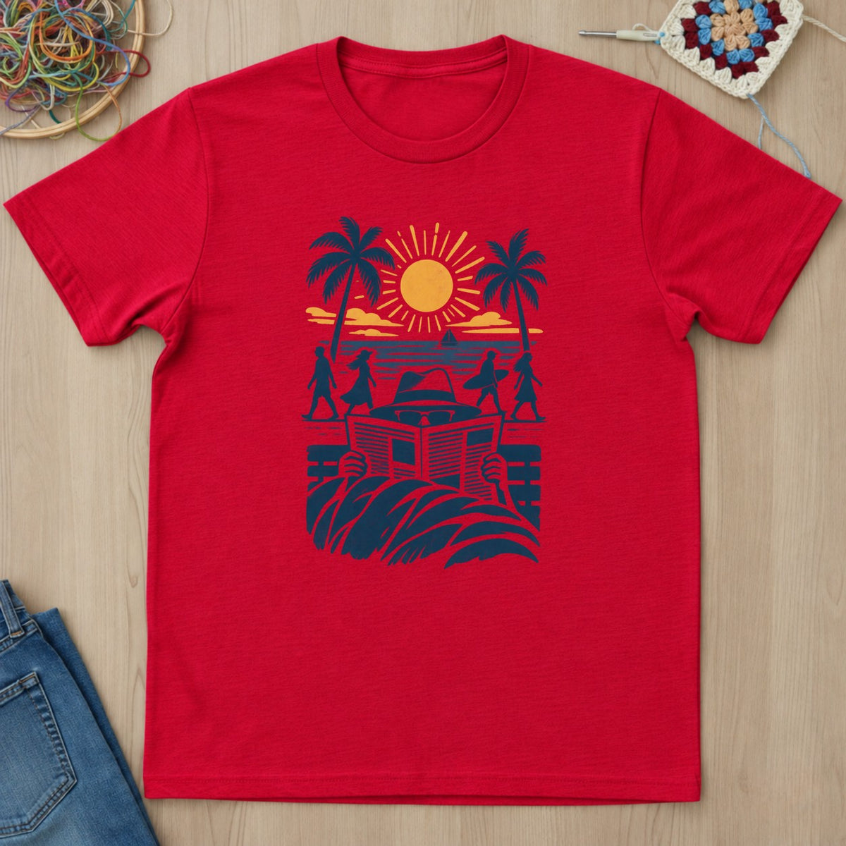 T-shirt rouge présenté à plat
