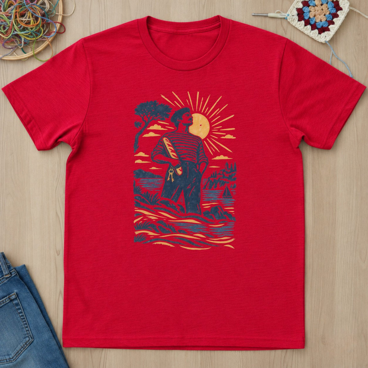 T-shirt rouge présenté à plat