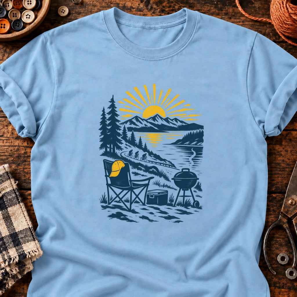 T-shirt Repos de vélo au bord du lac, coloris bleu clair