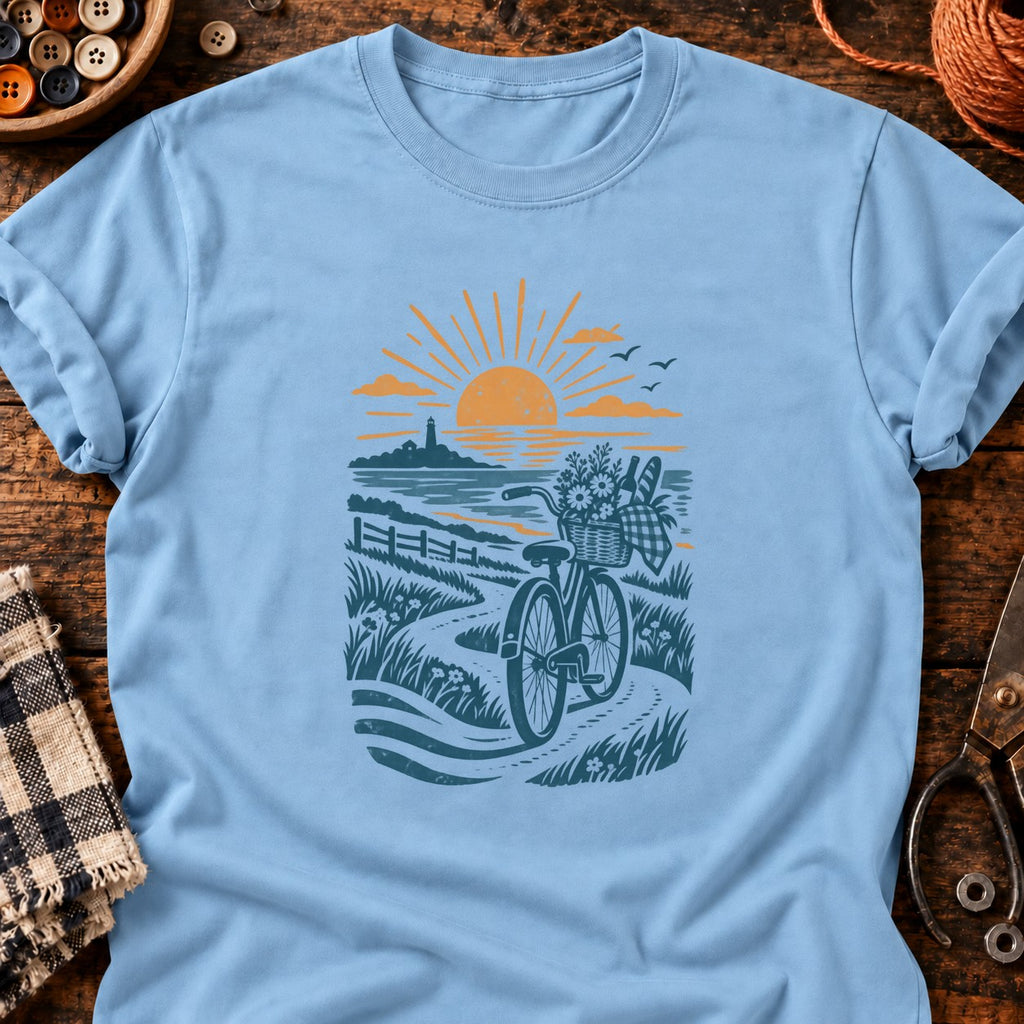 T-shirt Vélo de pique-nique au bord de mer, coloris bleu clair