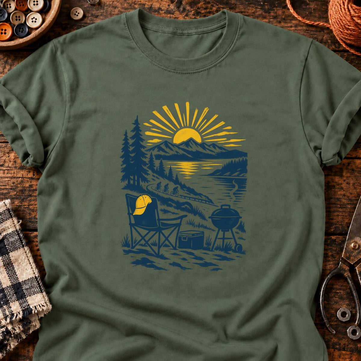 T-shirt Repos de vélo au bord du lac, coloris vert militaire