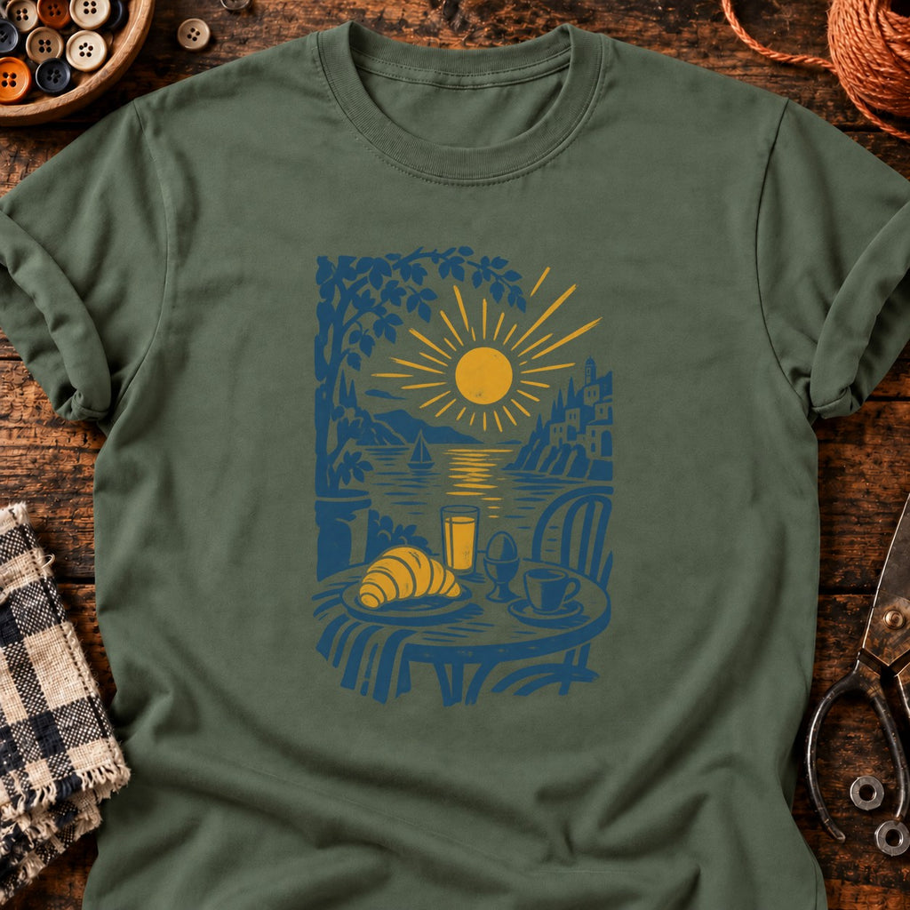 T-shirt Petit-déjeuner au bord de mer, coloris vert militaire