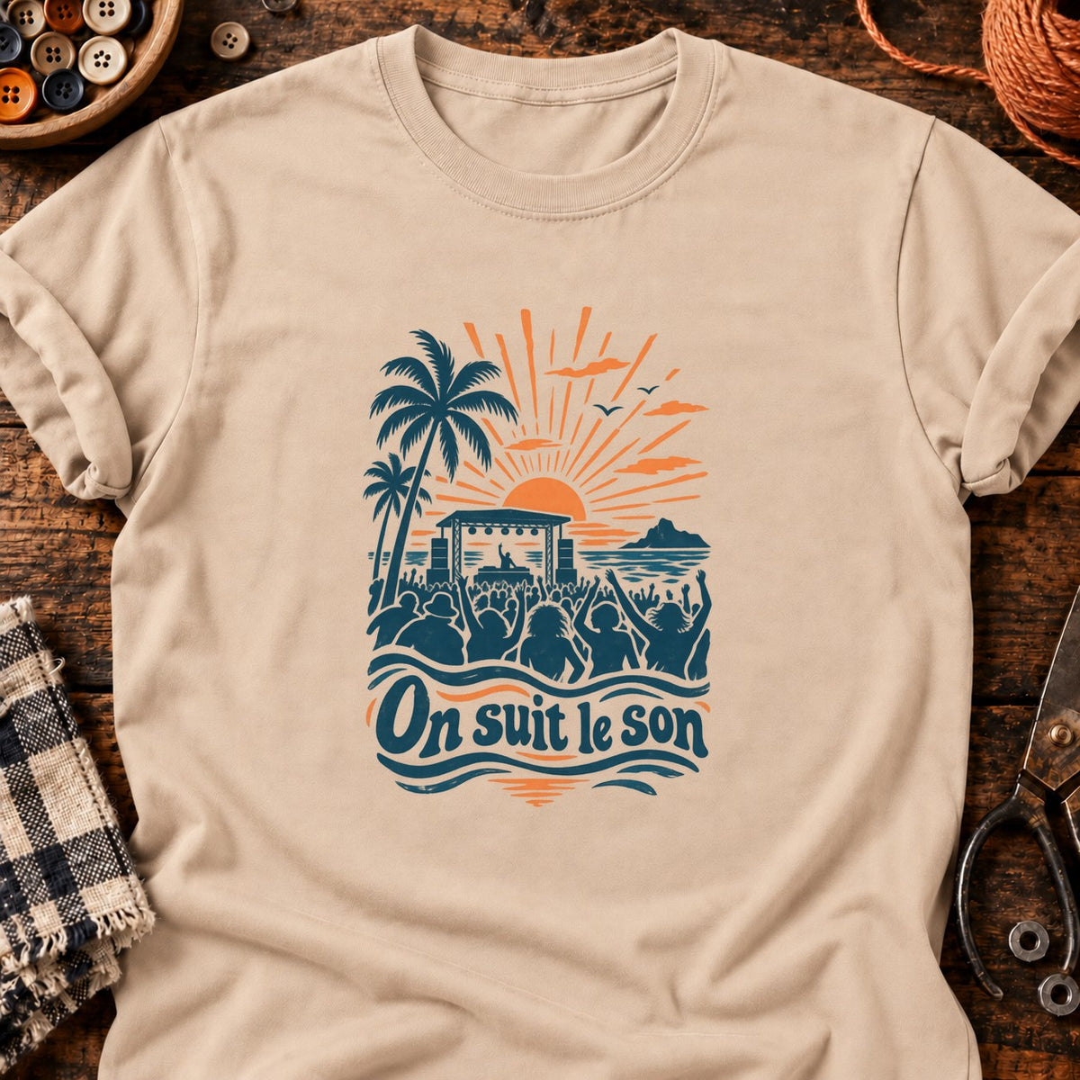 T-shirt On suit le son festival de plage, coloris naturel
