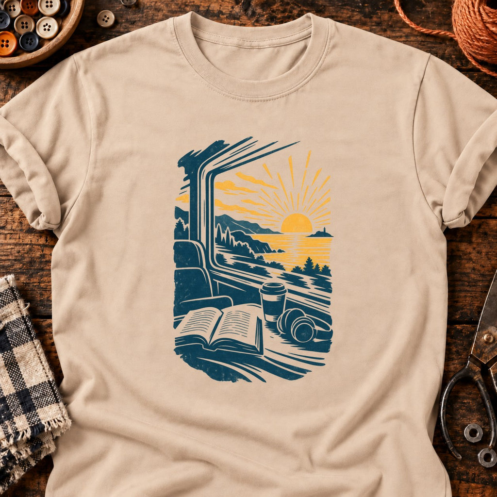 T-shirt Voyage en train et lecture, coloris naturel