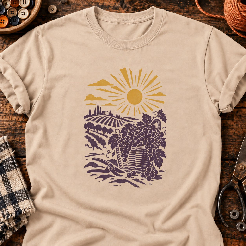 T-shirt Panier de vendanges en linogravure, coloris naturel