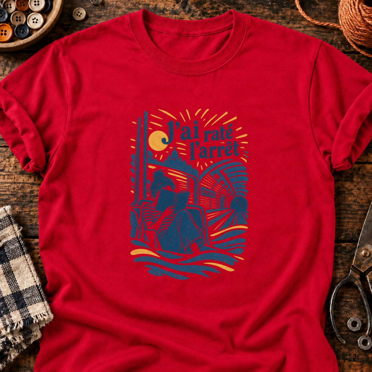 T-shirt J'ai raté l'arrêt métro lecteur, coloris rouge