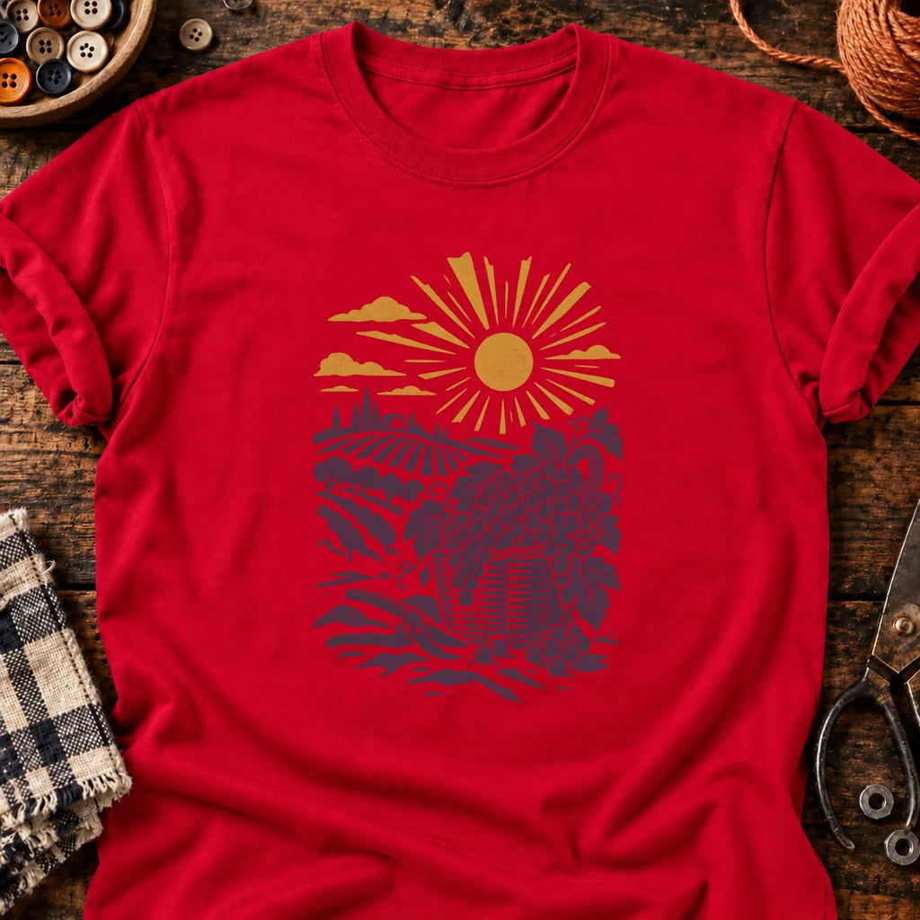 T-shirt Panier de vendanges en linogravure, coloris rouge