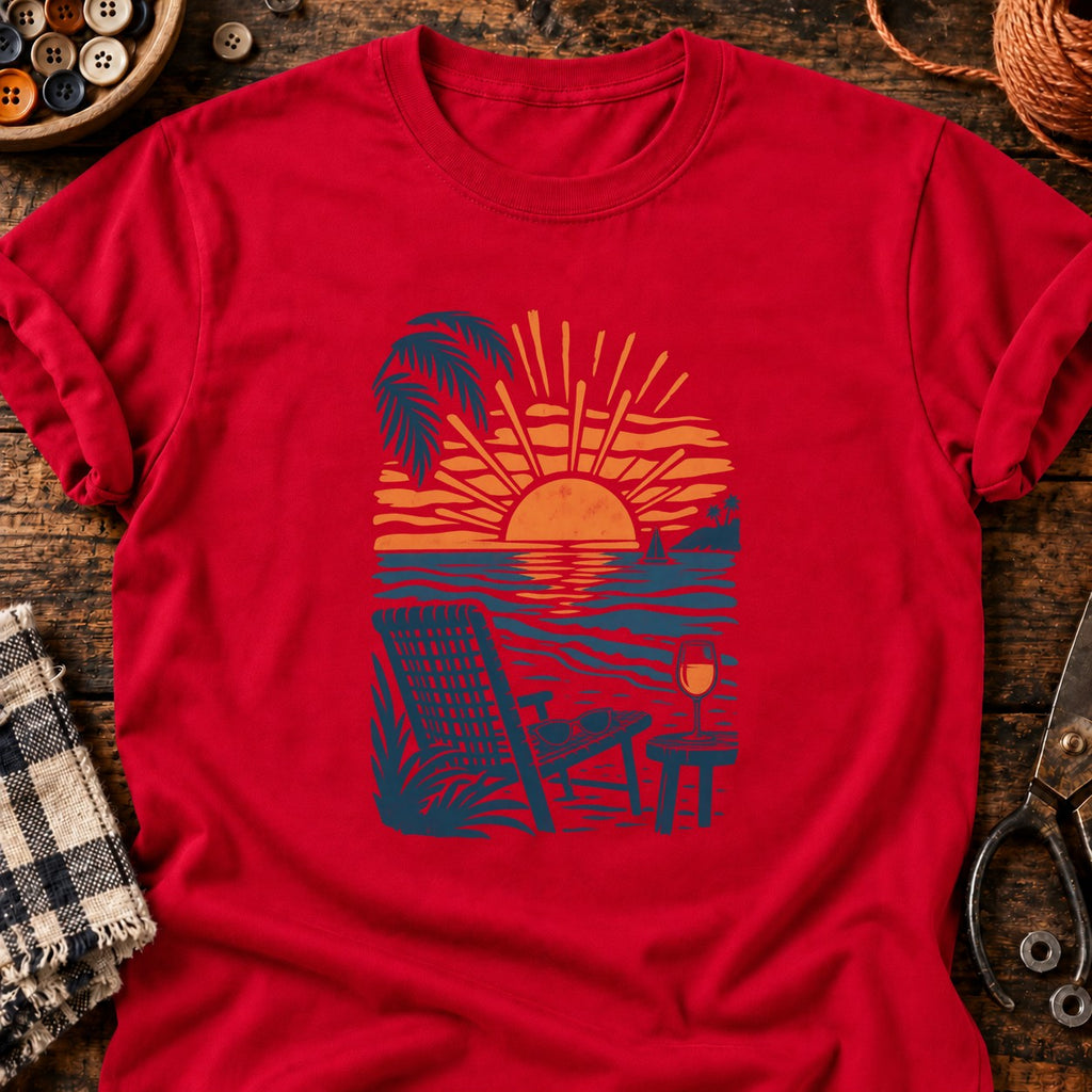 T-shirt Coucher de soleil au vin, coloris rouge