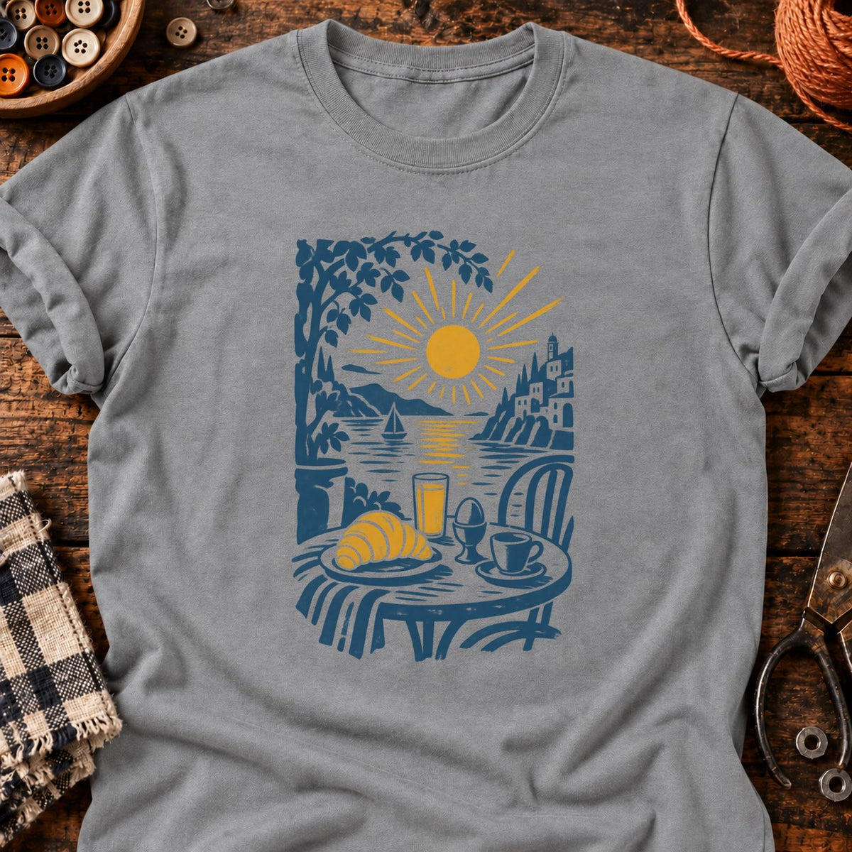 T-shirt Petit-déjeuner au bord de mer, coloris gris sport