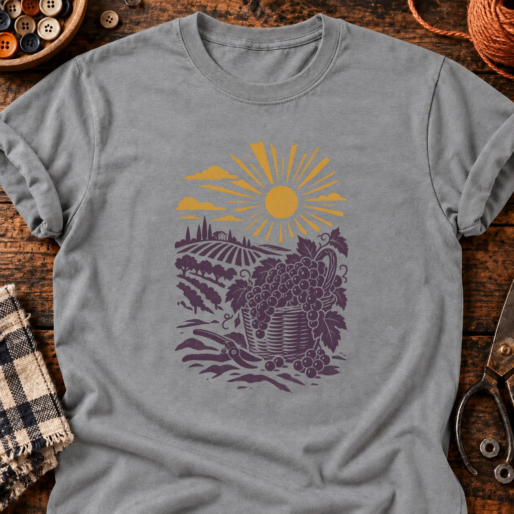 T-shirt Panier de vendanges en linogravure, coloris gris sport
