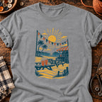 T-shirt Plage et buvette en linogravure, coloris gris sport