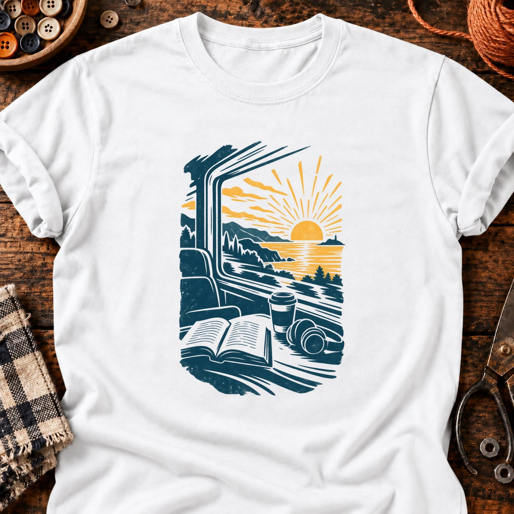 T-shirt Voyage en train et lecture, coloris blanc