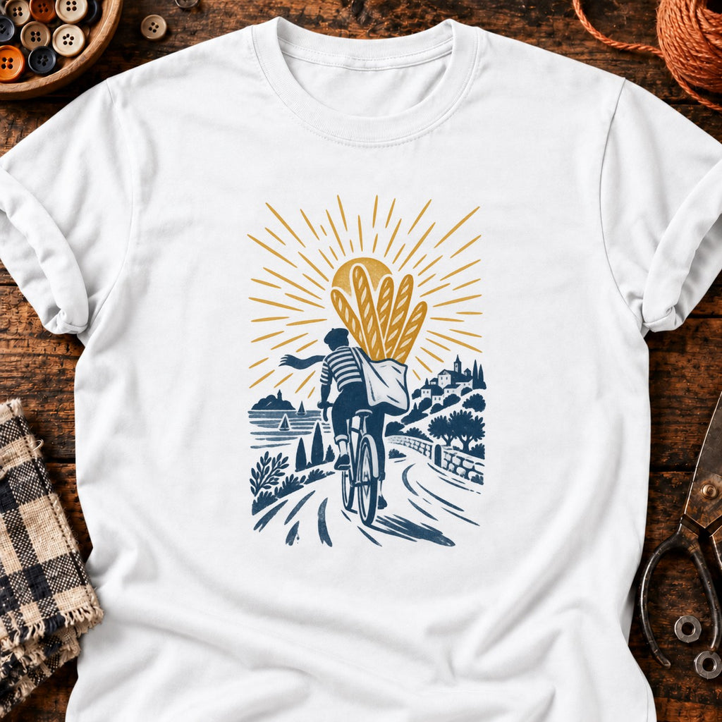T-shirt Mission pain Cycliste et baguettes, coloris blanc