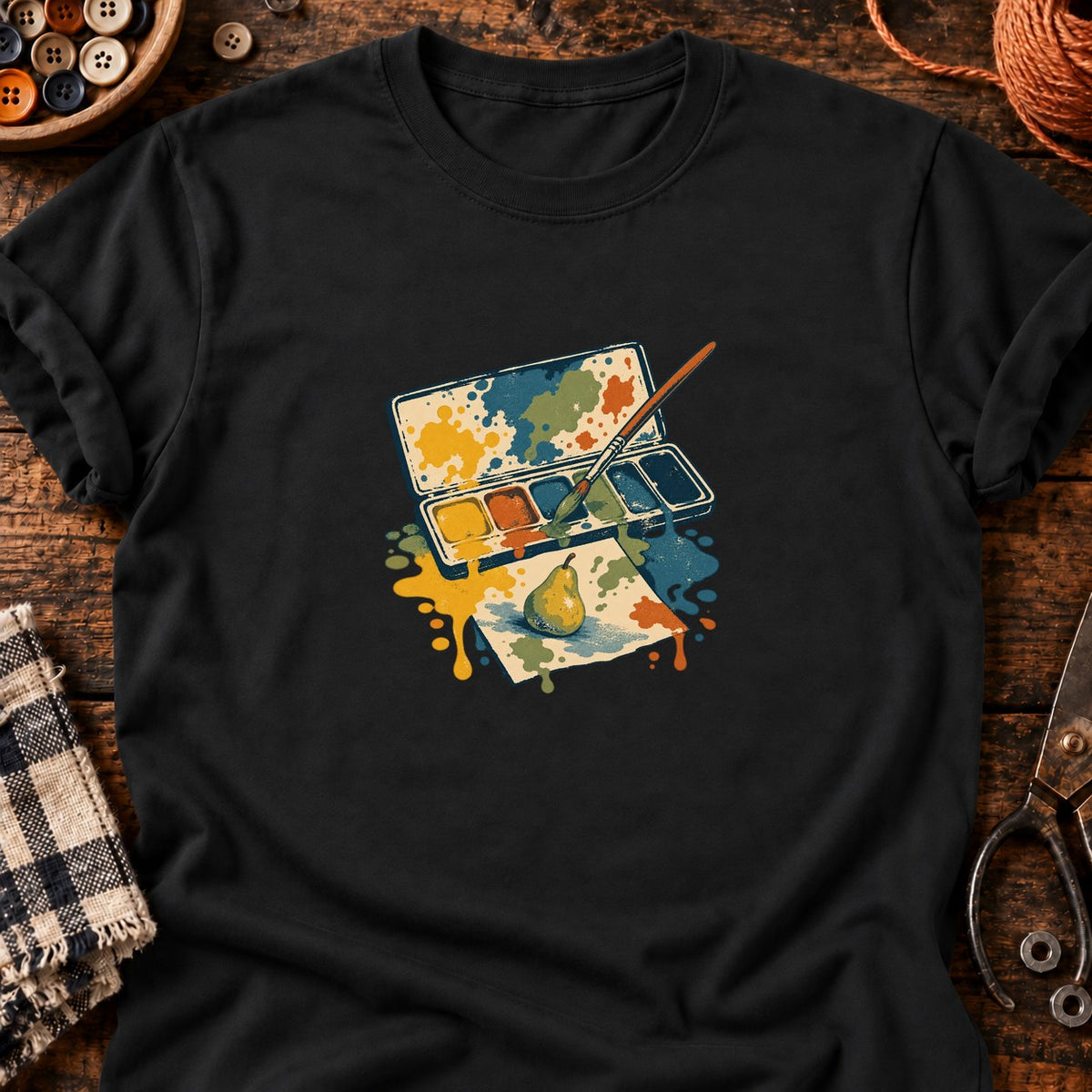Palette aquarelle et poire — T-shirt noir