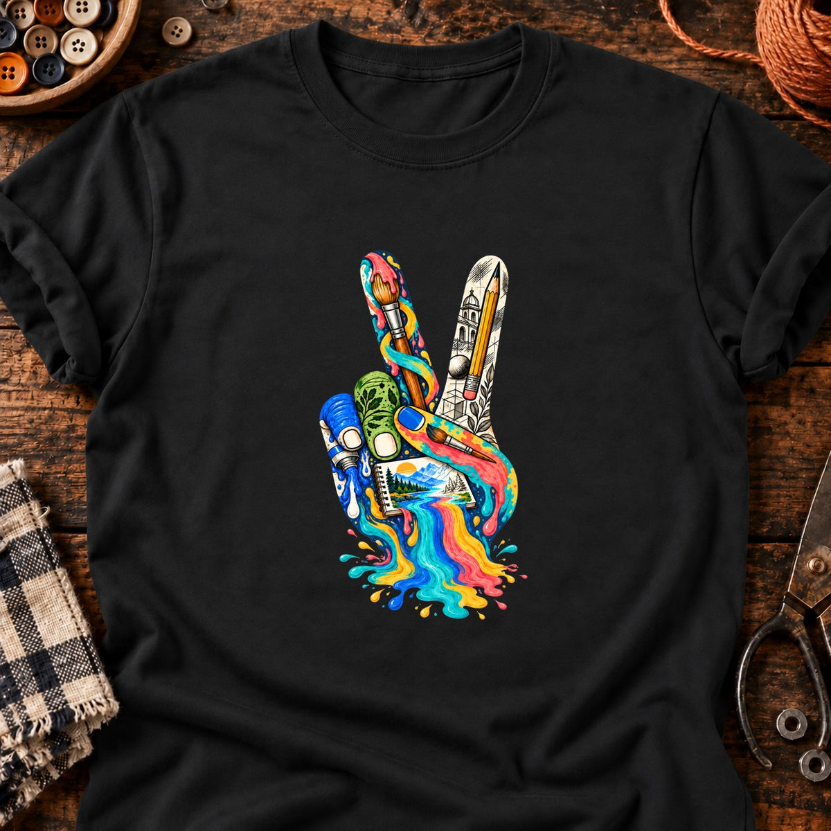 V peinture — T-shirt noir