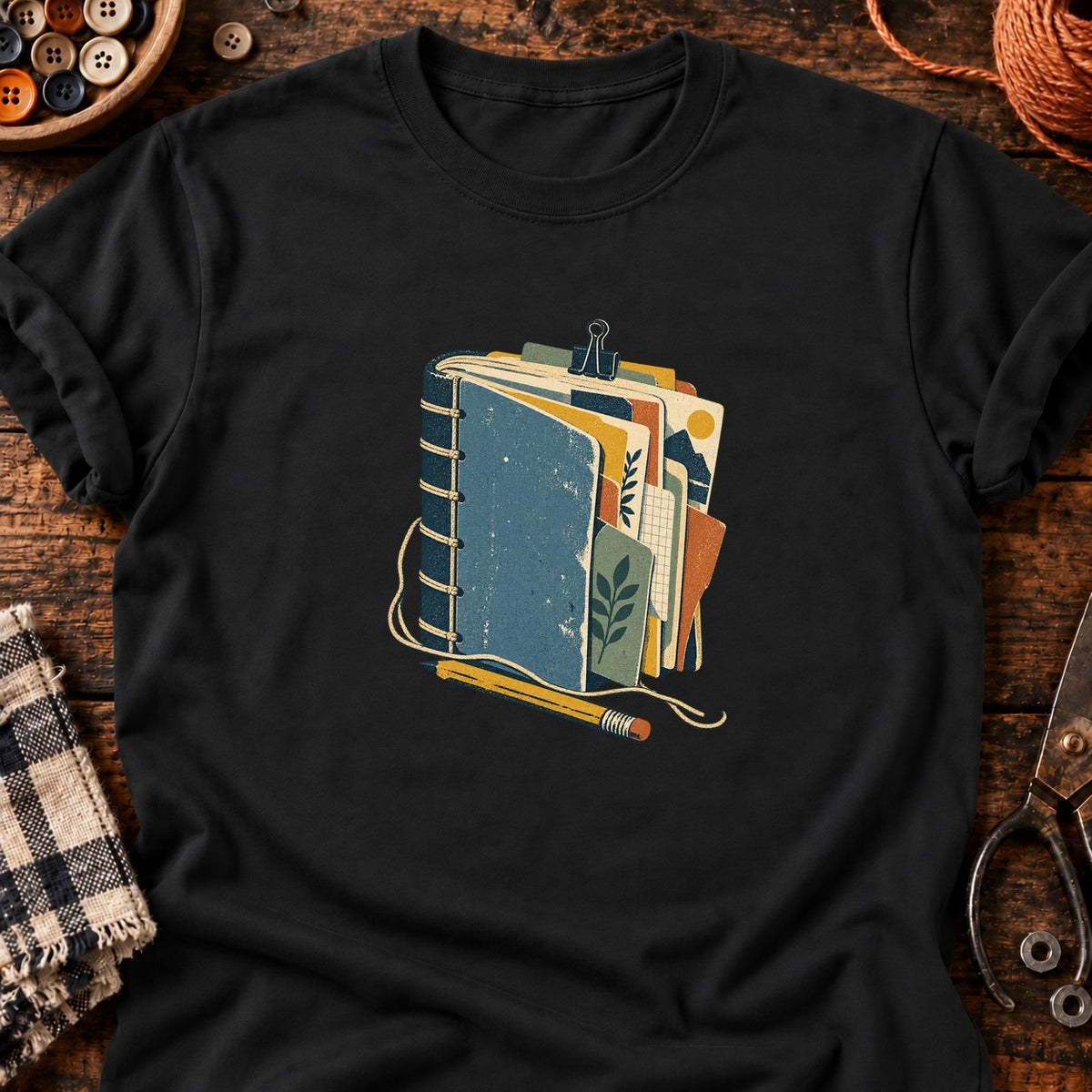 Carnet relié vintage — T-shirt noir