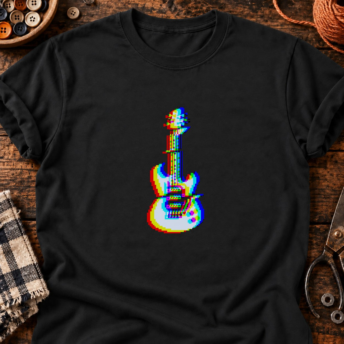 Guitare électrique, effet glitch — T-shirt noir